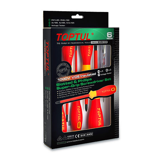 مجموعه پیچ گوشتی ضد برق 6 عددی تاپ تول TOPTUL مدل GFE-0605