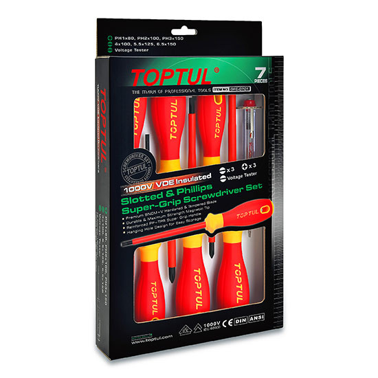مجموعه پیچ گوشتی ضد برق 7 عددی تاپ تول TOPTUL مدل GFE-0701
