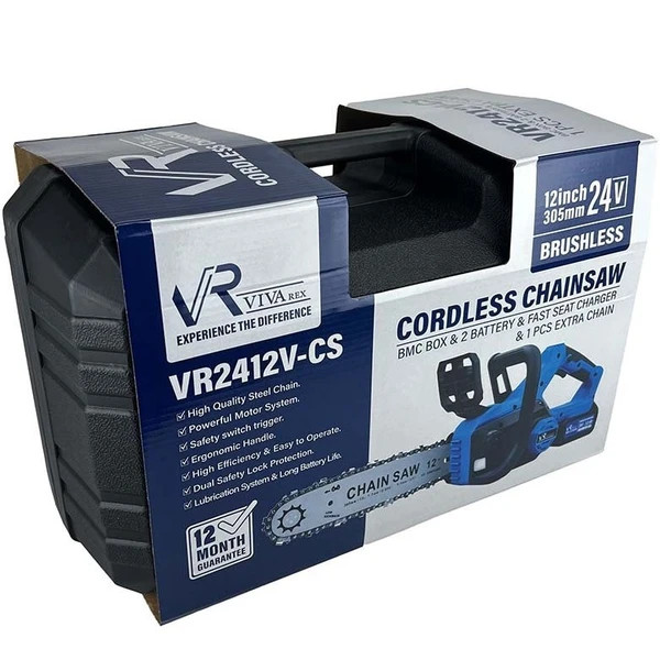 اره زنجیری شارژی ویوارکس مدل VR2412V-CS ۳۰ سانت دو باتری براشلس
