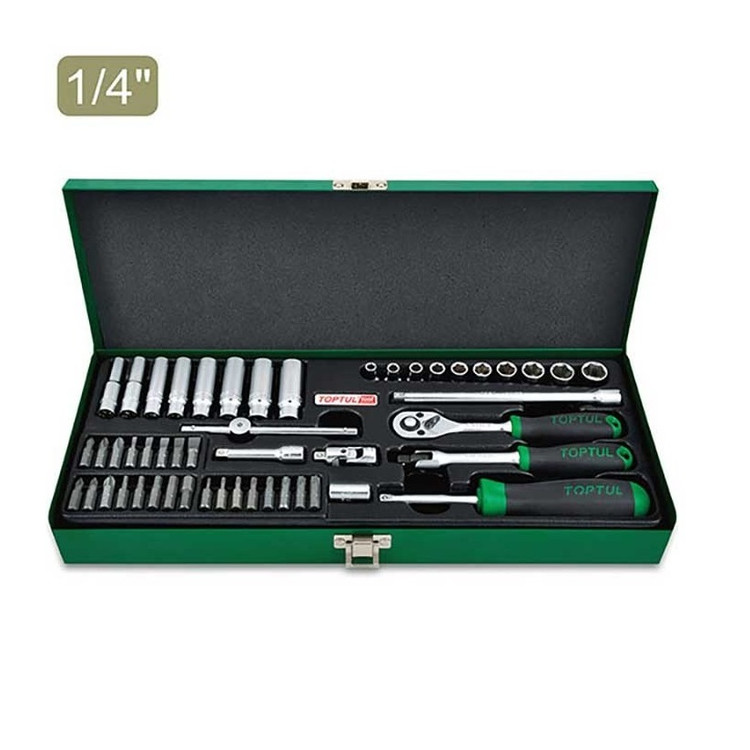 مجموعه 50 پارچه جعبه بکس و بیت درایو 1/4 بلند و کوتاه 6 پر تاپ تول TOPTUL مدل GCAD5005