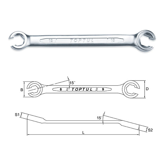 آچار رینگی چاک‌ دار 11*10 میلی‌ متر تاپ تول مدل AEEA1011